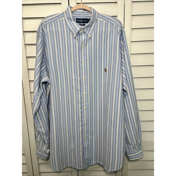 Ralph Lauren Classic Fit Striped Pony Logo Long Sleeve Button Down Size XLT - Picture 1 of 9